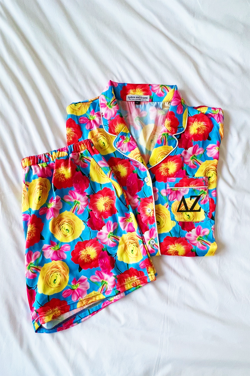 Greek Letter Blue Floral pajamas - Delta Zeta