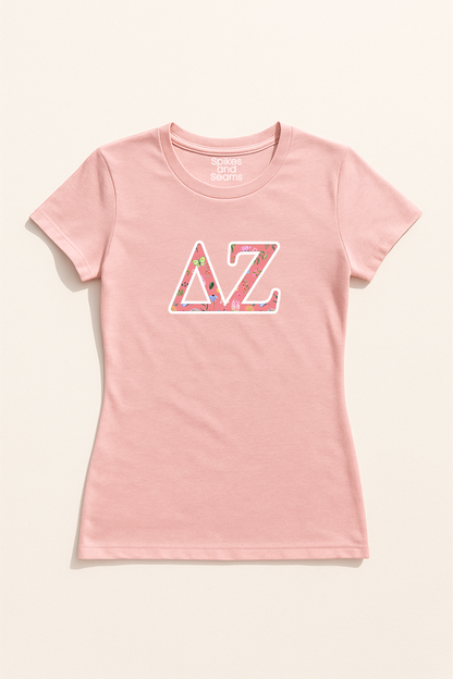 Floral Greek Letter Tee - Pink