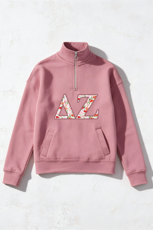 Orchid Floral Greek Letter Quarter Zip - Delta Zeta - Spikes and Seams Greek