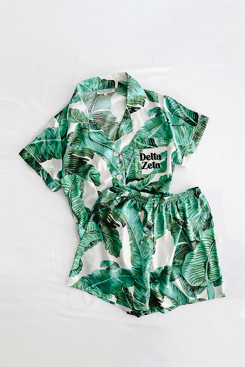 Block Font Banana Leaf pajamas - Delta Zeta