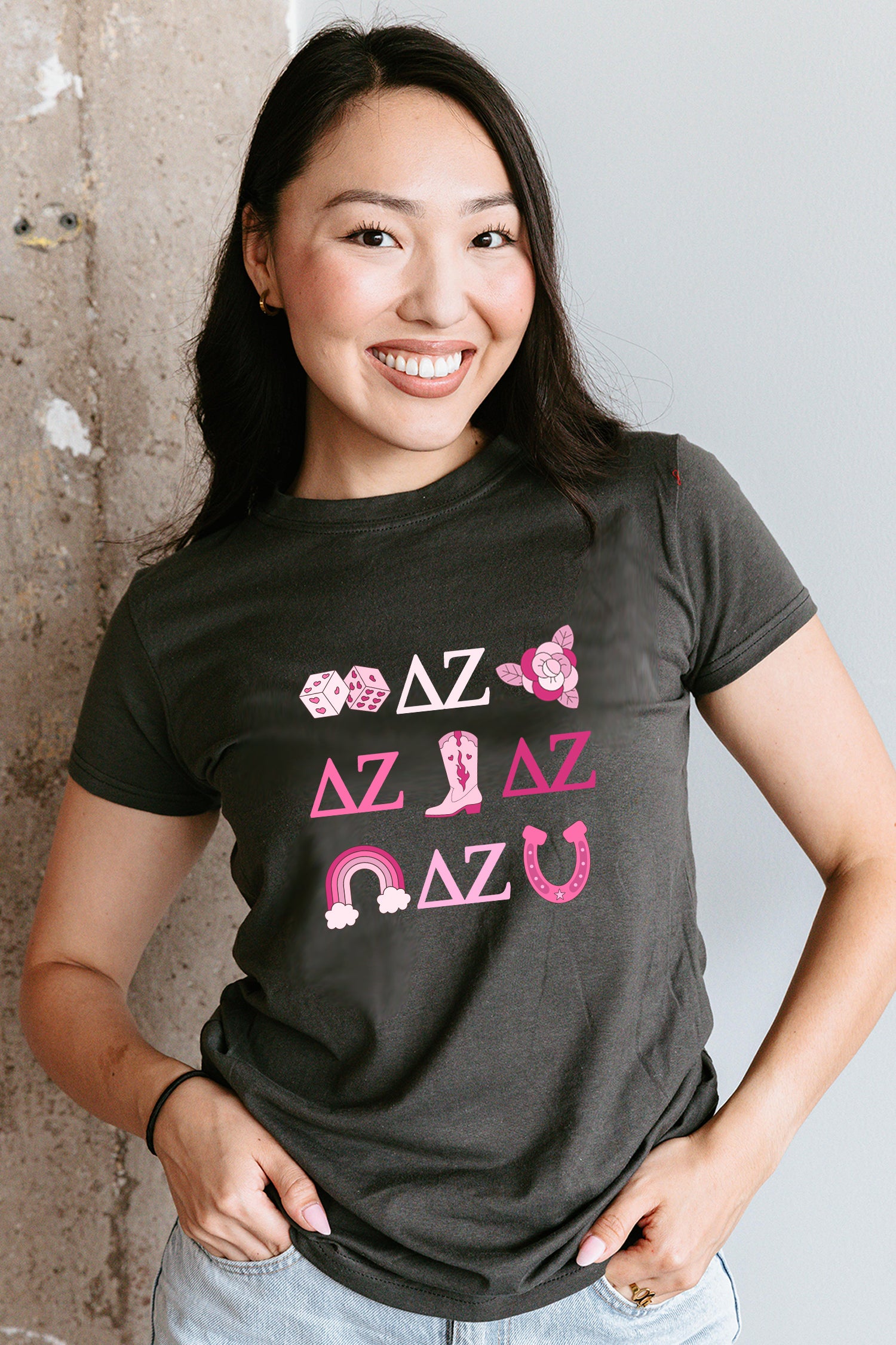 Pink Western Icons Charcoal tee - Delta Zeta