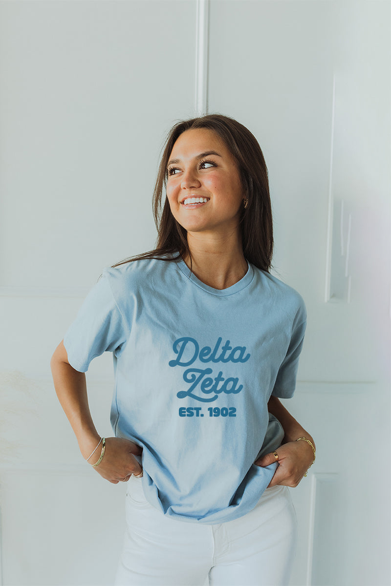 Blue with Blue text tee - Delta Zeta