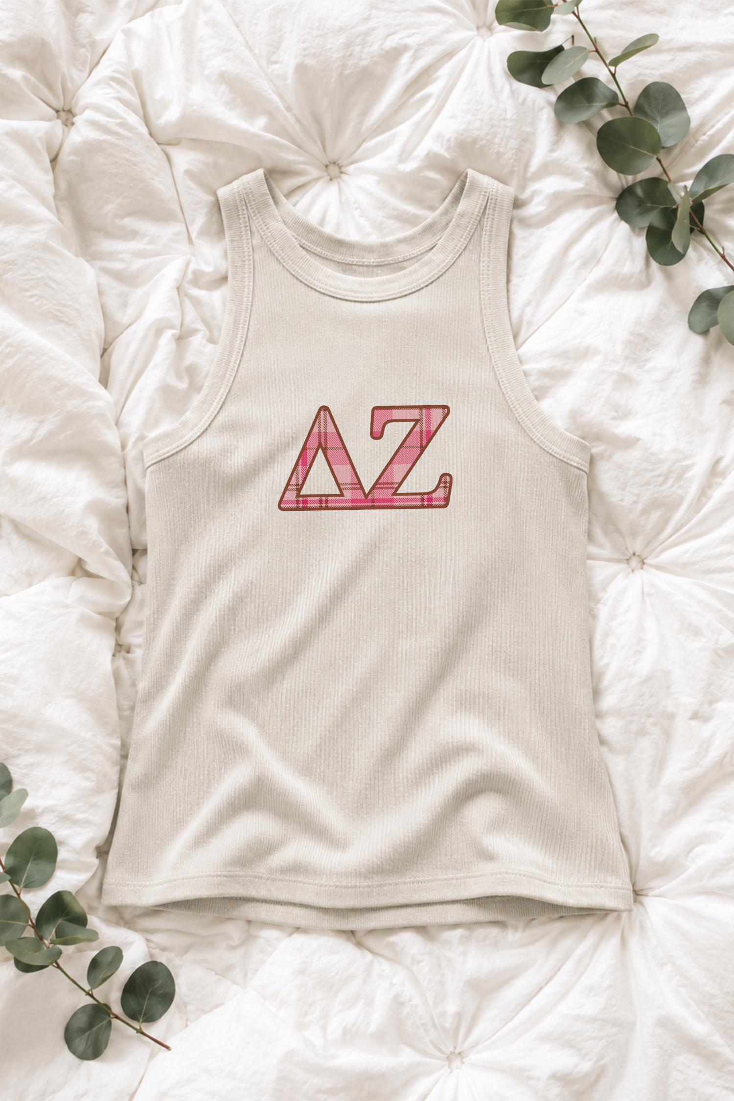 Plaid Pink Letters Sorority Tank - Delta Zeta