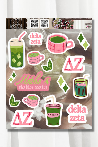 Sorority Matcha Theme Sticker Sheet #25 - Spikes and Seams Greek