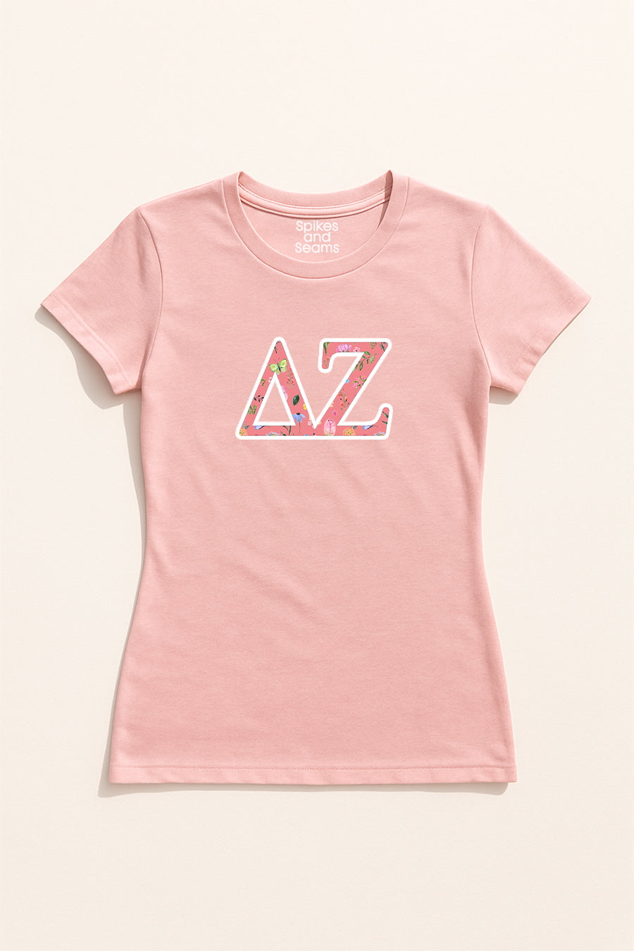 Pink Floral Greek Letter Tee - Delta Zeta