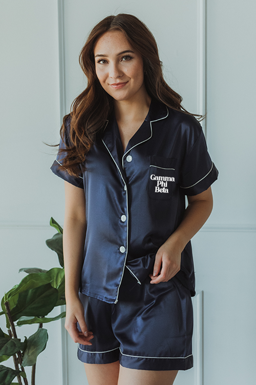 Navy Block font Pajamas - Gamma Phi Beta