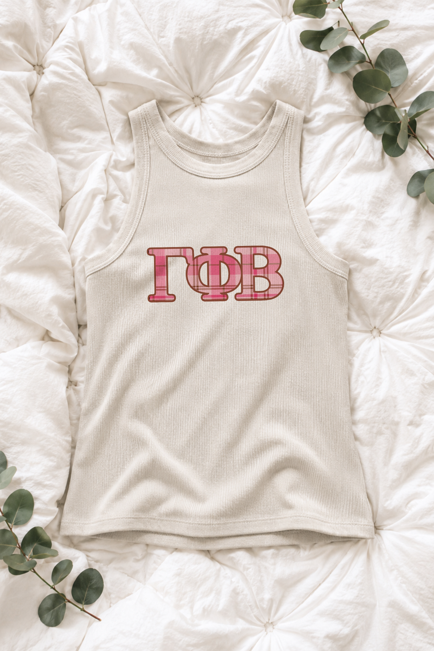 Plaid Pink Letters Sorority Tank