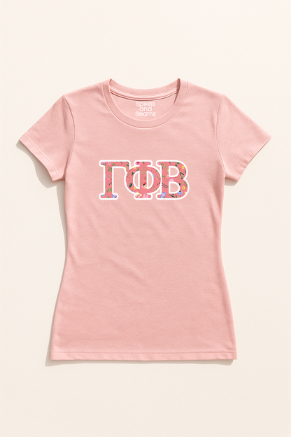 Floral Greek Letter Tee - Pink