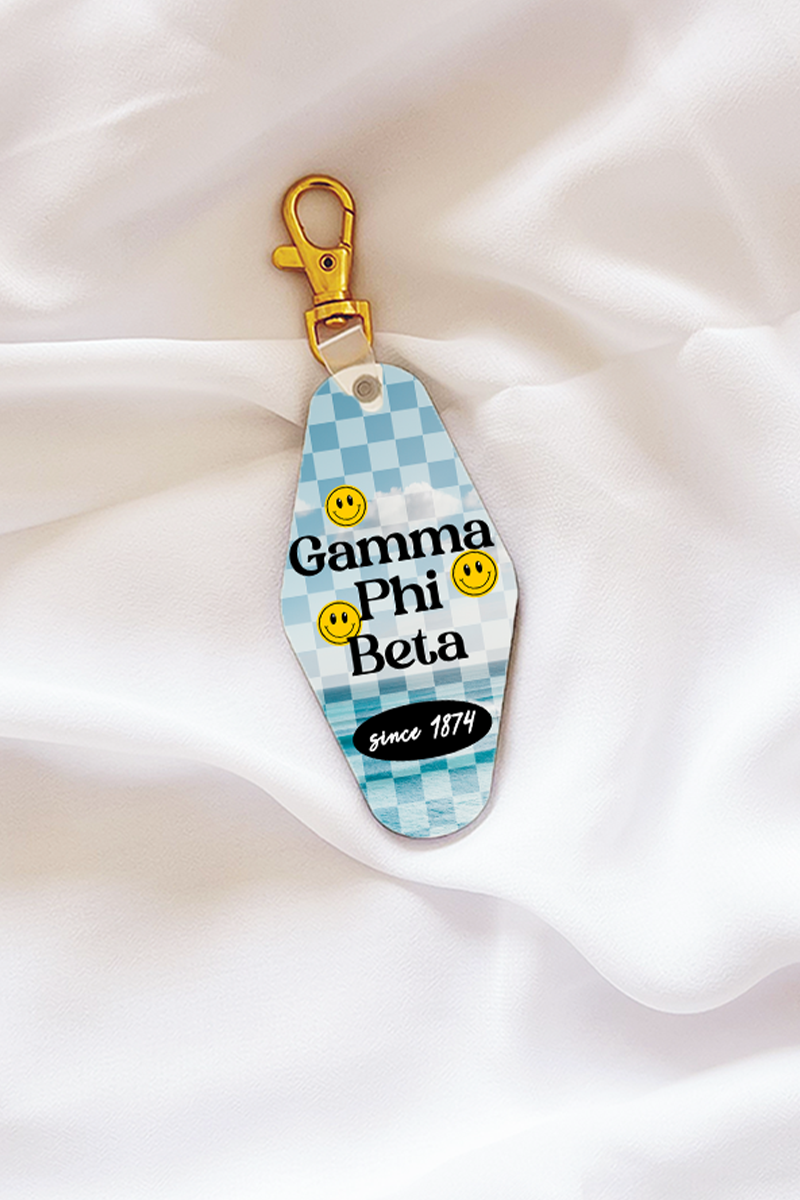 Sky Checkered Keychain - Gamma Phi Beta
