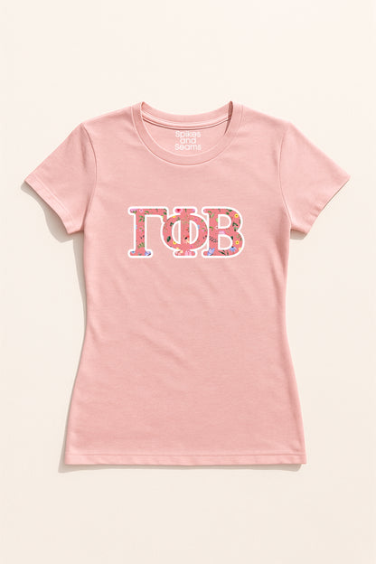 Pink Floral Greek Letter Tee - Gamma Phi Beta