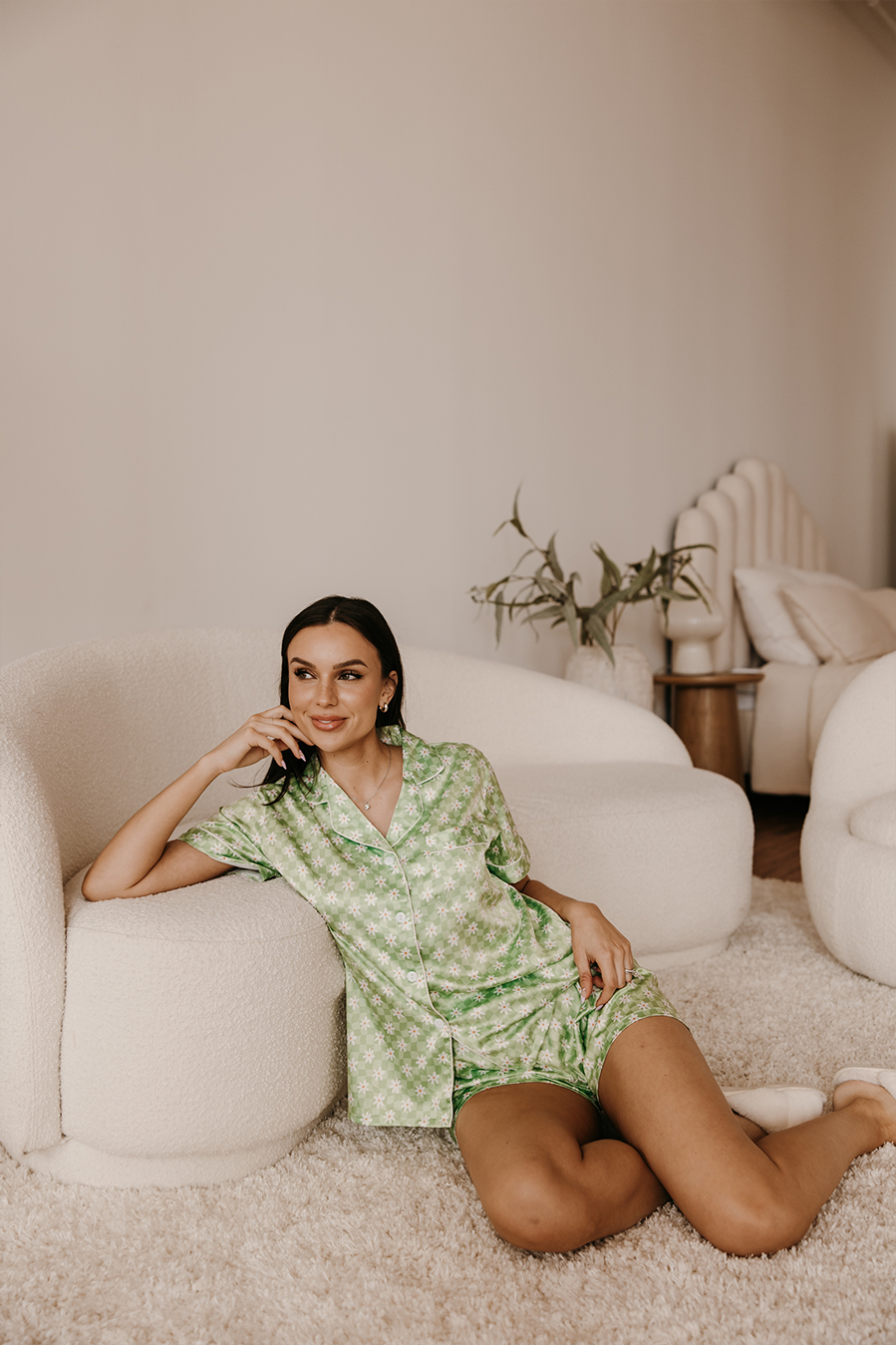 Greek Letter Green Daisy Checkered Pajamas - Phi Sigma Rho