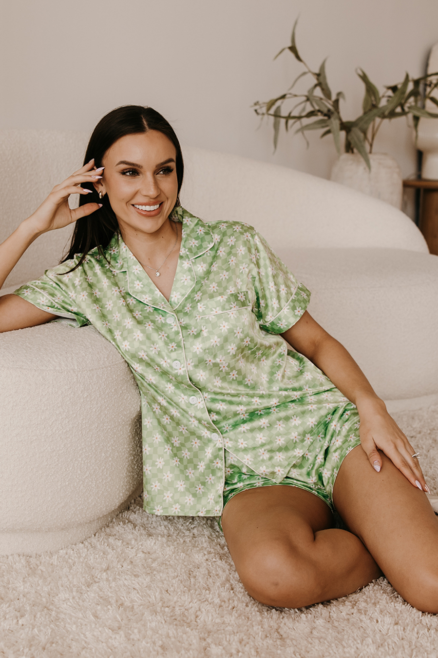 Greek Letter Green Daisy Checkered Pajamas - Phi Sigma Pi