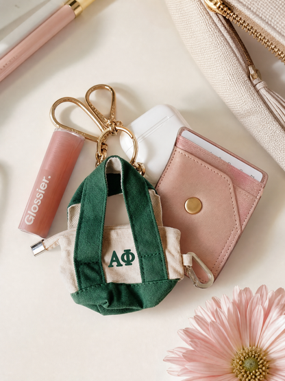Green Mini Tote Bag Sorority Keychain - Green - Spikes and Seams Greek