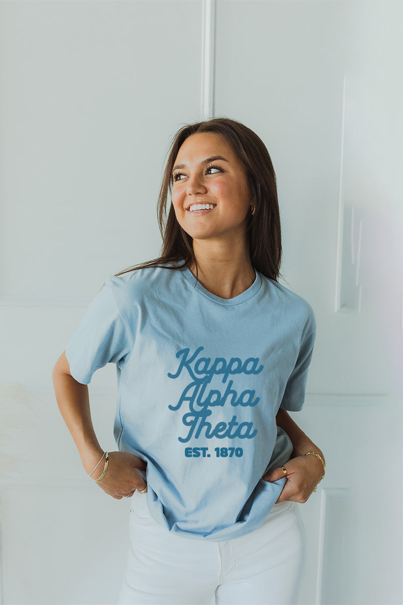 Blue with Blue text tee - Kappa Alpha Theta