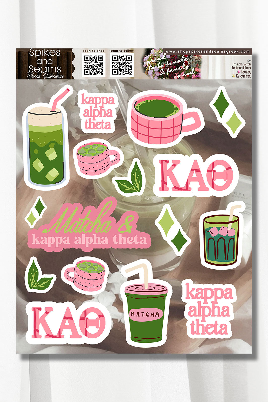 Sorority Matcha Theme Sticker Sheet #25 - Spikes and Seams Greek