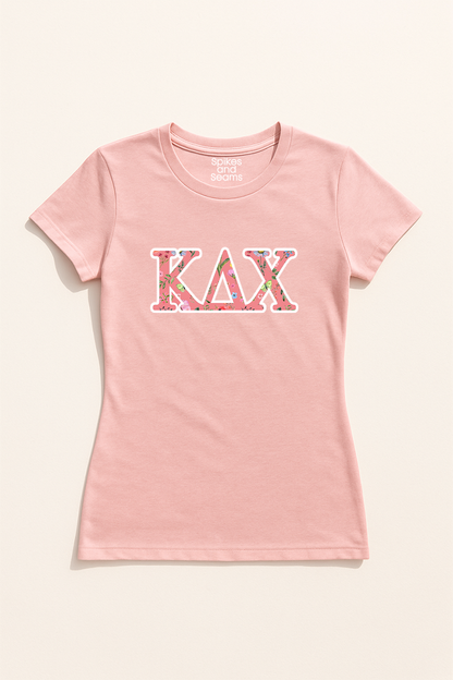Floral Greek Letter Tee - Pink