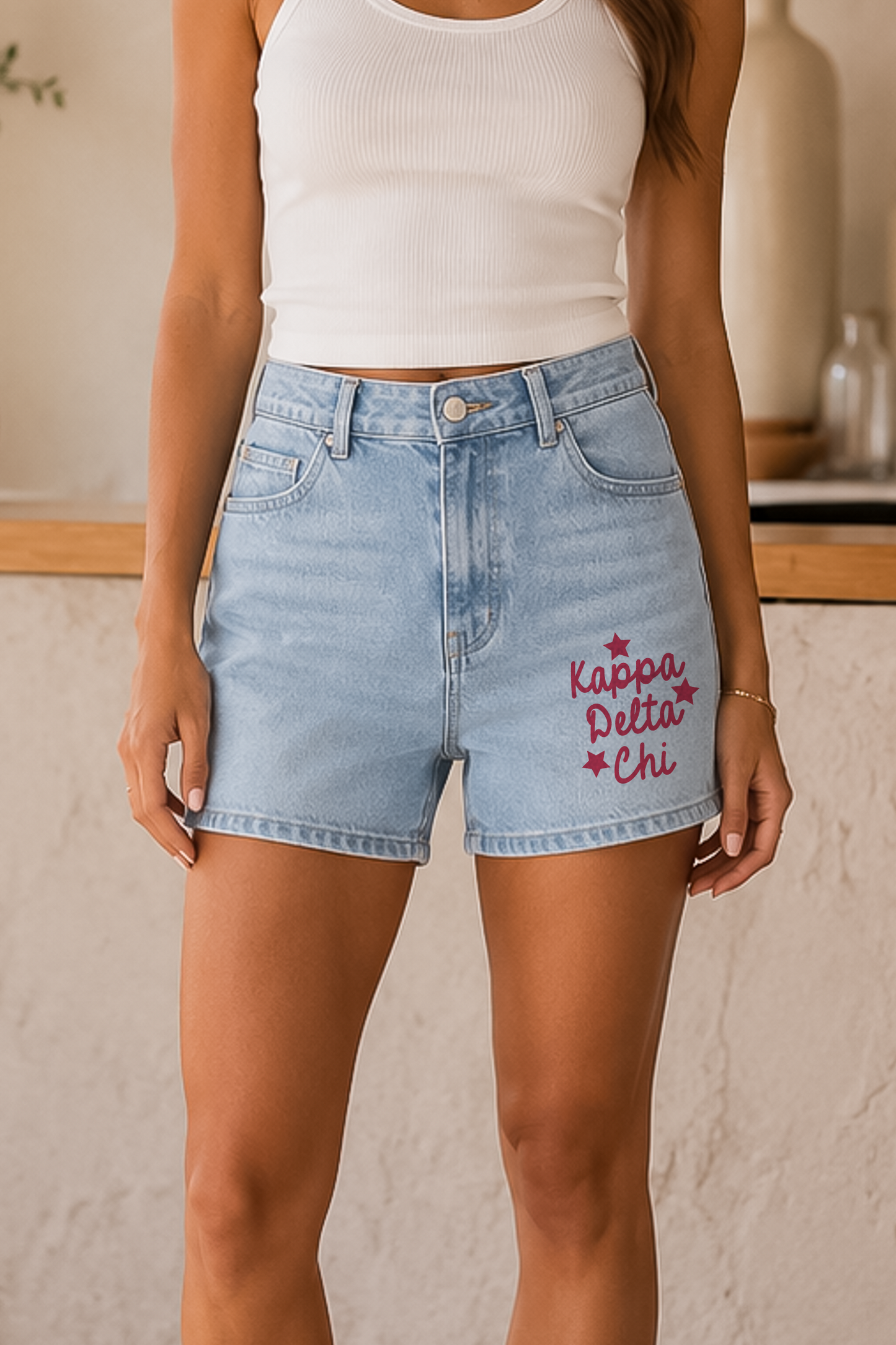 Denim Shorts with Sorority Print