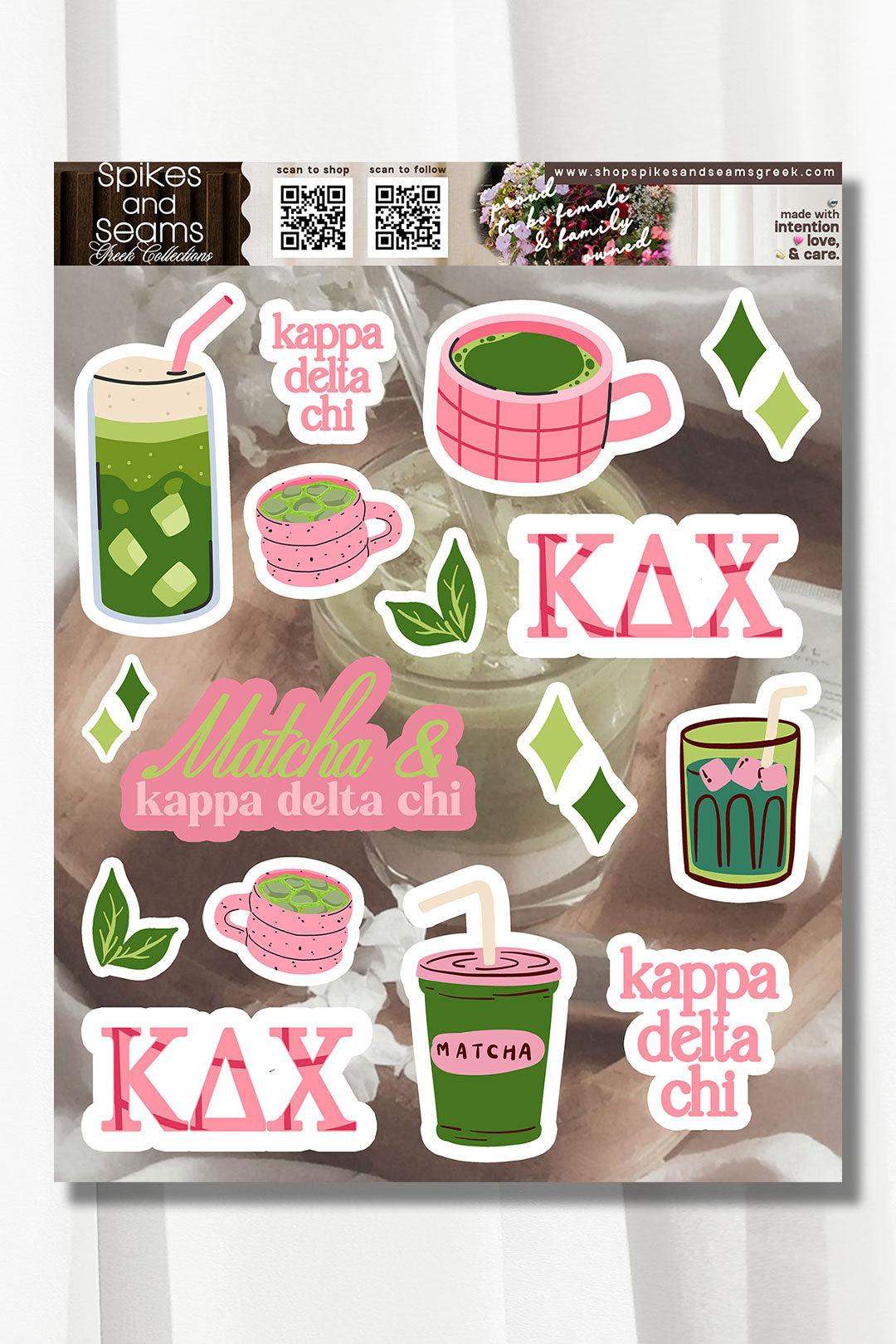 Sorority Matcha Theme Sticker Sheet #25 - Spikes and Seams Greek