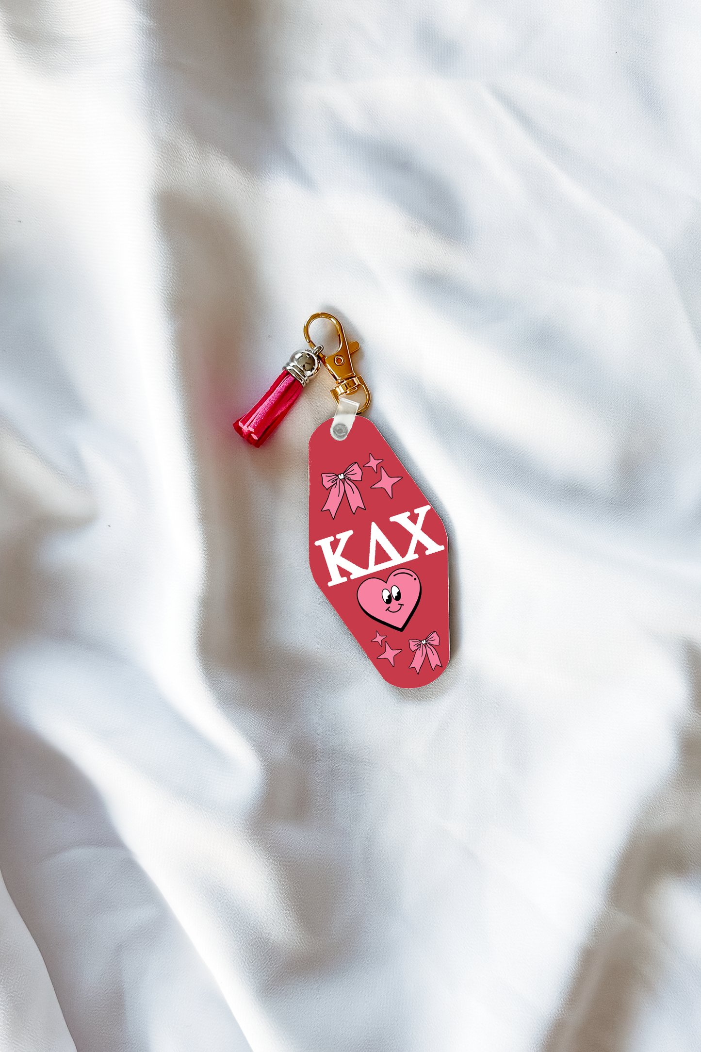 Cartoon Heart Sorority Keychain with Pink Tassel - Kappa Delta Chi