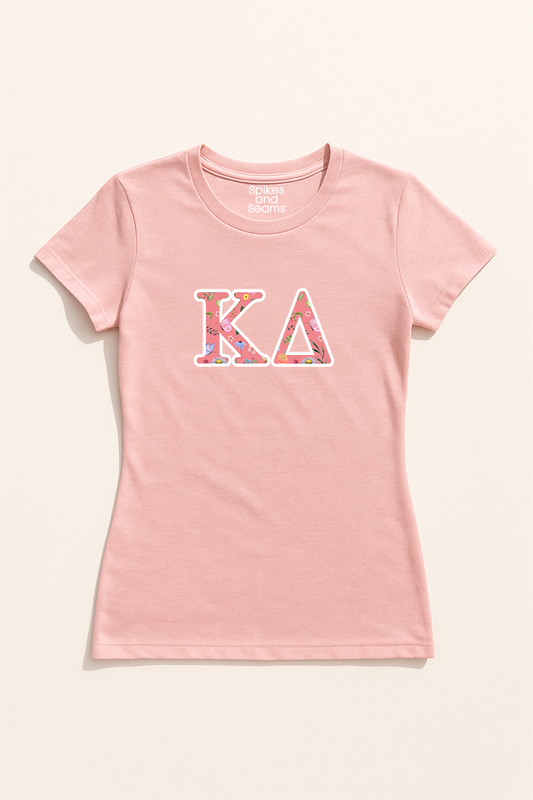 Pink Floral Greek Letter Tee - Kappa Delta