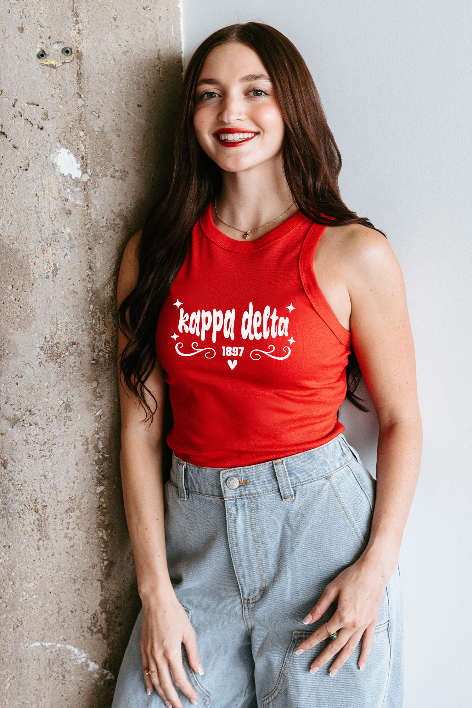 Red Ribbed Sparkle Text Sorority Tank - Kappa Delta