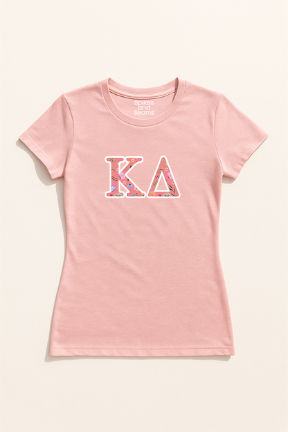 Floral Greek Letter Tee - Pink