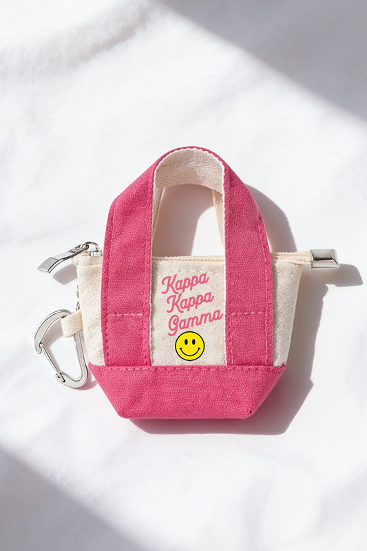 Pink Smiley Mini Tote Bag Sorority Keychain - Spikes and Seams Greek