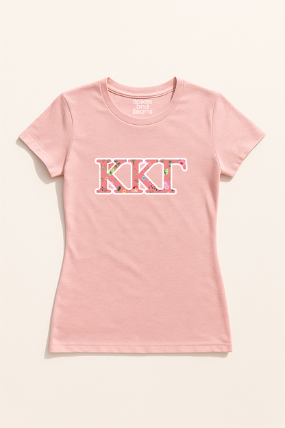 Floral Greek Letter Tee - Pink