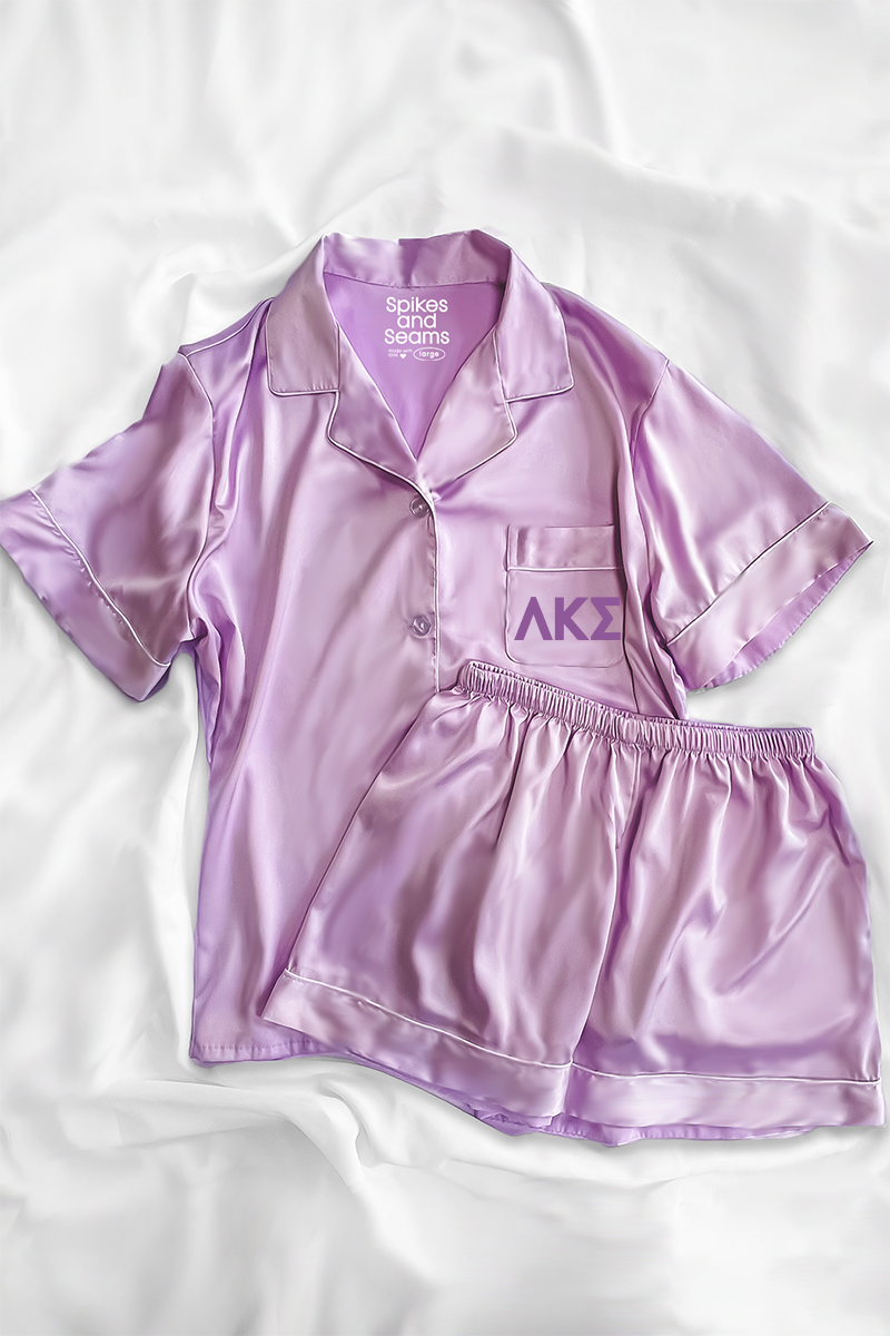 Lavender Pajamas with Plum Greek Letters - Lambda Kappa Sigma
