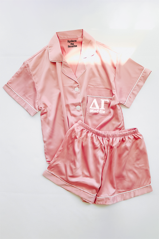 Custom Pink Satin Pajamas with Name