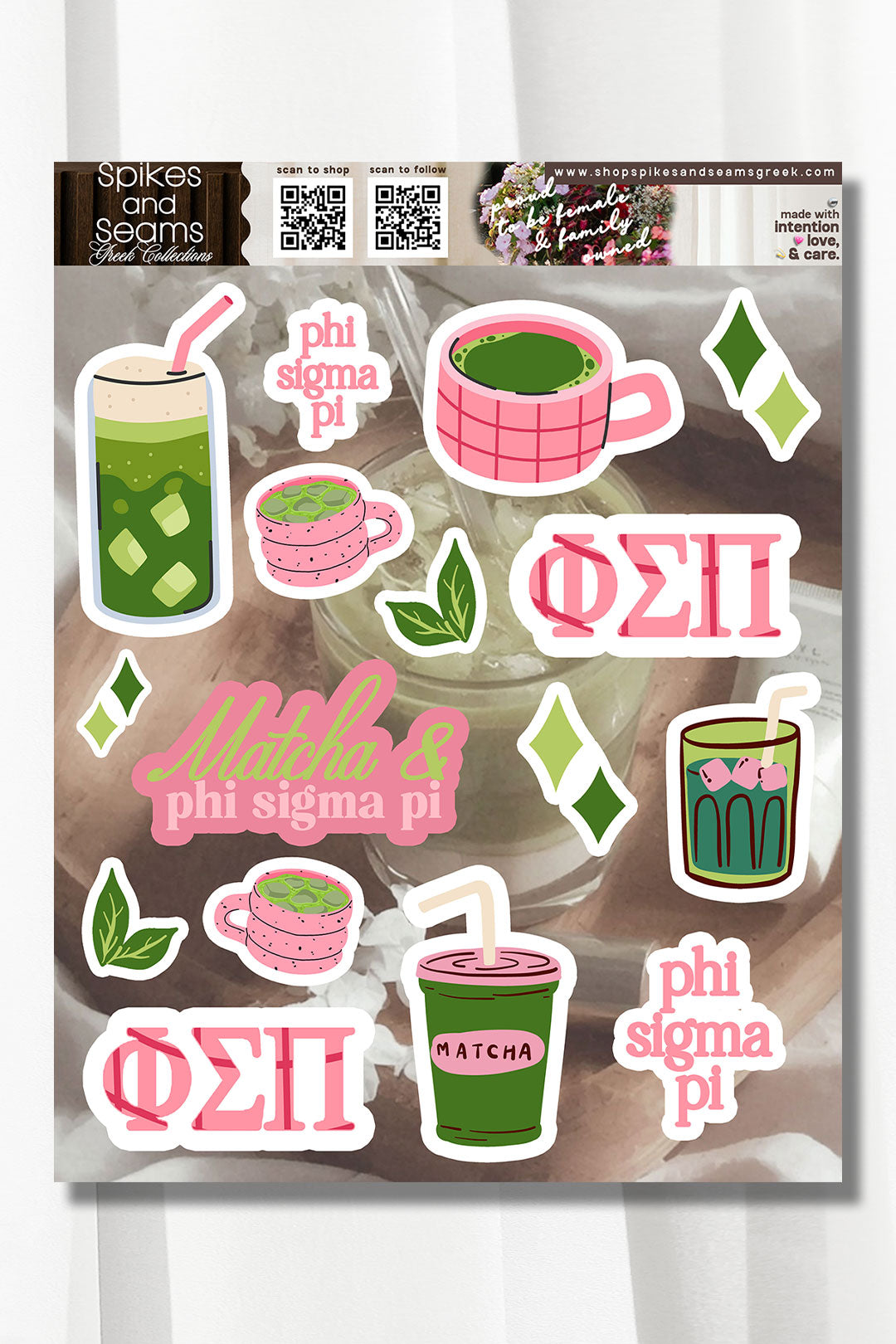 Sorority Matcha Theme Sticker Sheet #25 - Spikes and Seams Greek