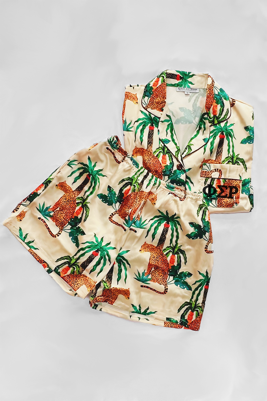 Greek Letter Palm Cheetah Pajamas - Phi Sigma Rho