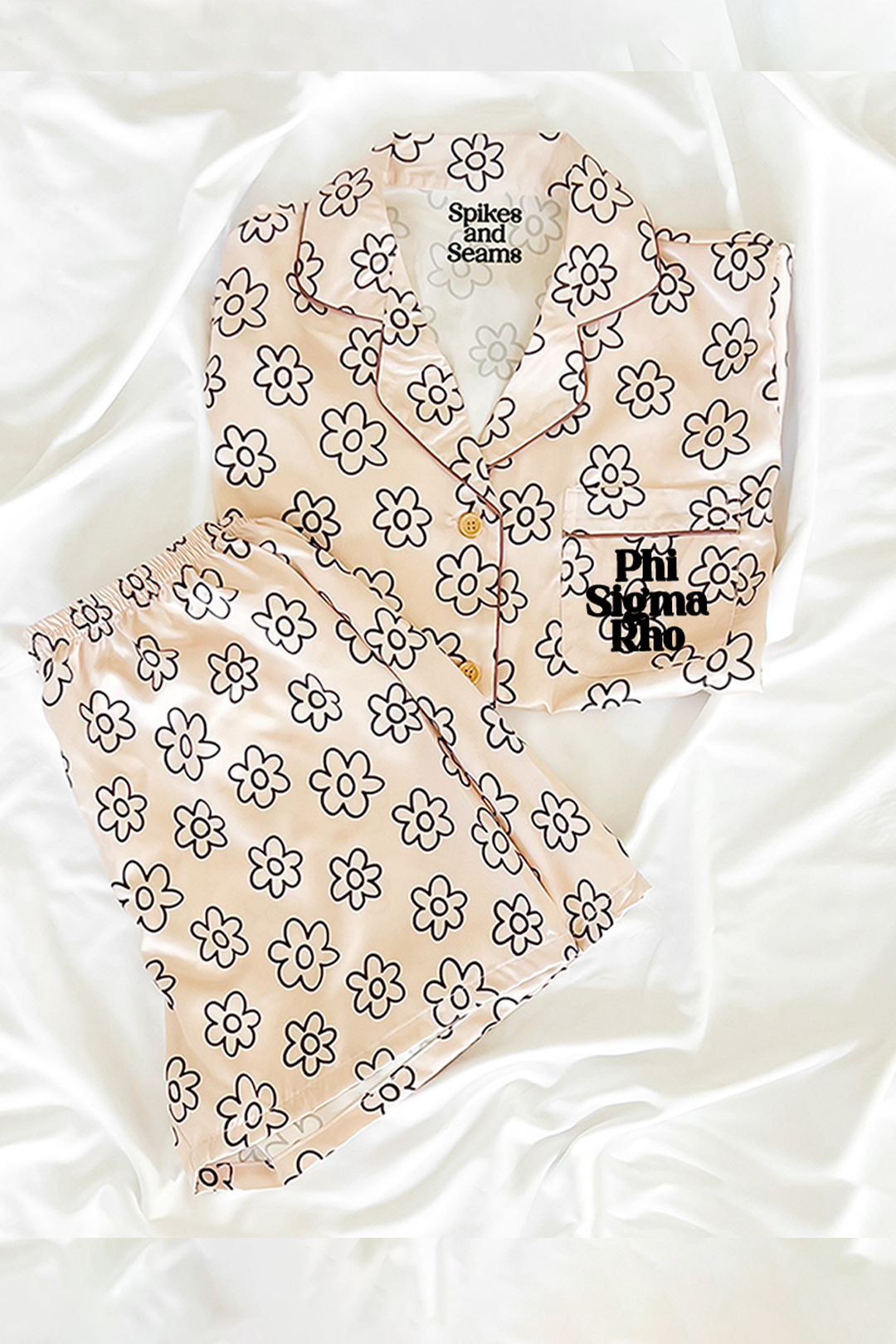 Block Font Beige Daisy Pajamas - Phi Sigma Rho