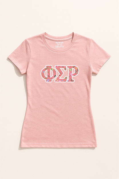 Pink Floral Greek Letter Tee - Phi Sigma Rho