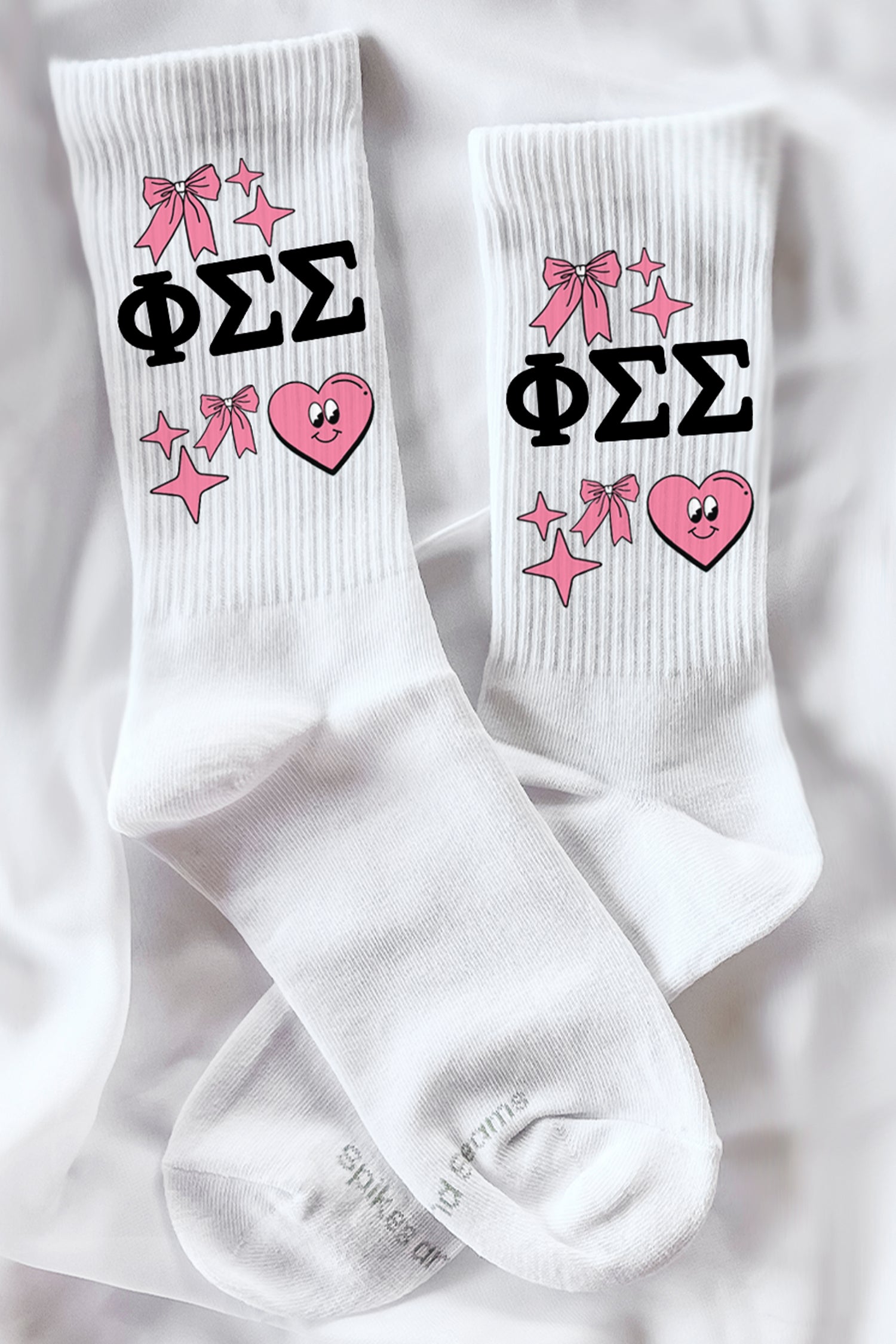 Cartoon Heart Greek Letter Socks - Phi Sigma Sigma
