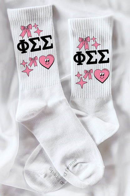 Cartoon Heart Greek Letter Socks