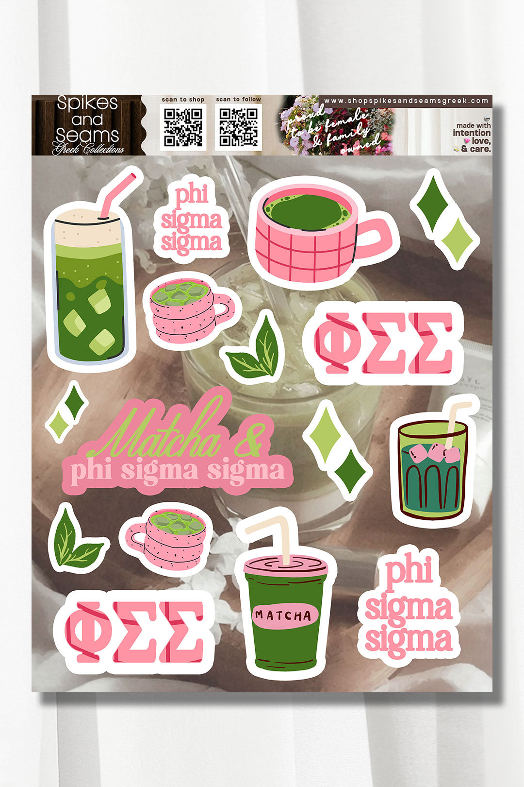 Sorority Matcha Theme Sticker Sheet #25 - Spikes and Seams Greek
