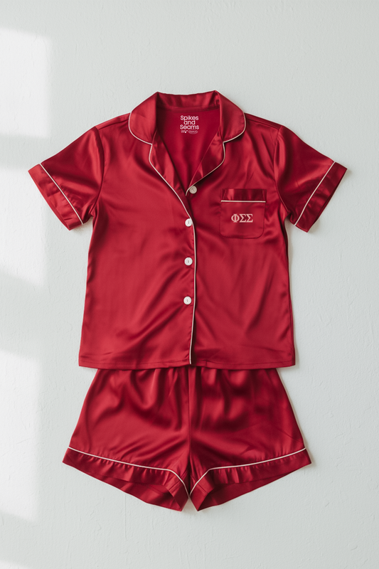 Burgundy Pajamas with Rose Greek Letters - Spikes and Seams Greek