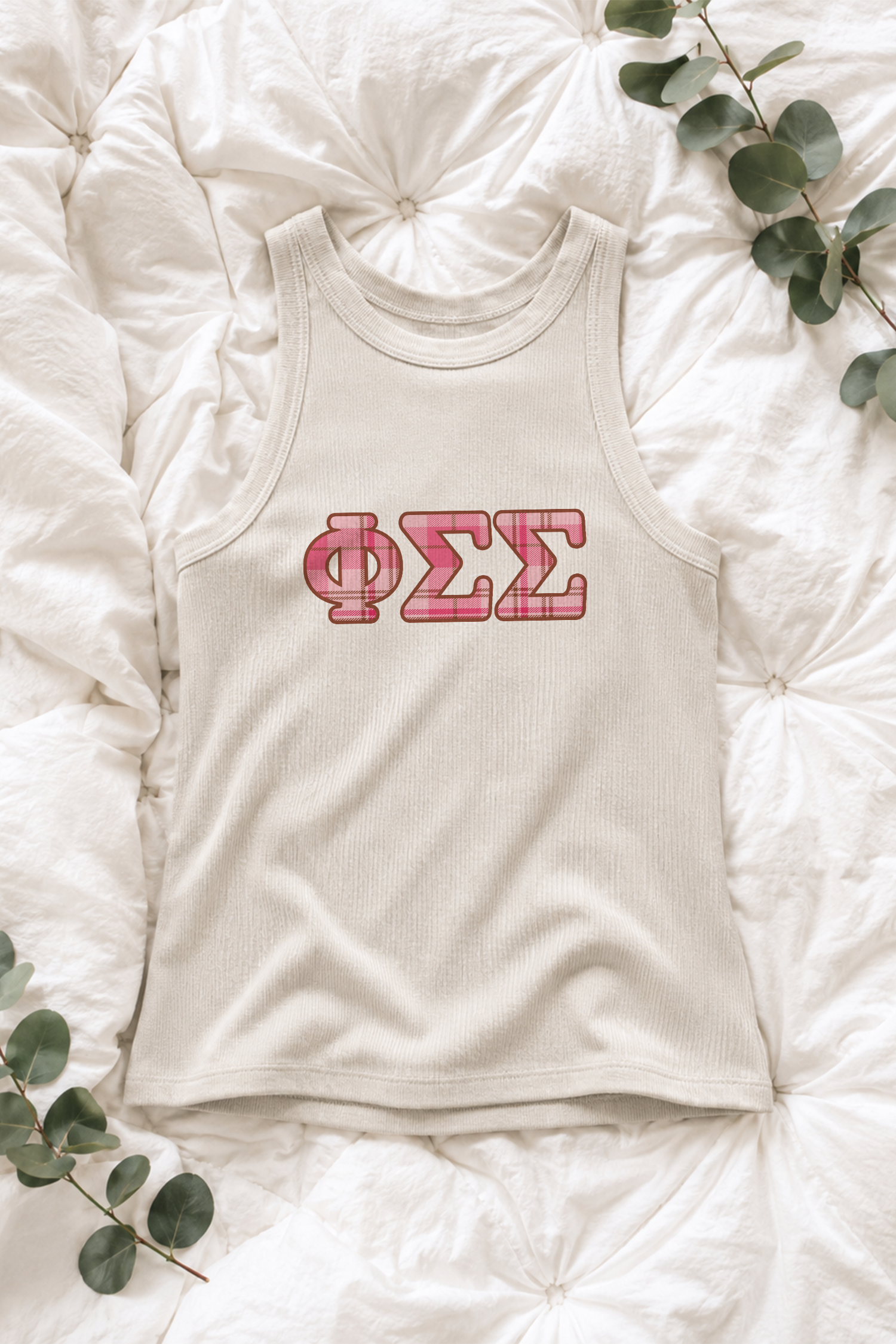 Plaid Pink Letters Sorority Tank - Phi Sigma Sigma
