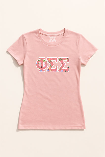 Pink Floral Greek Letter Tee - Phi Sigma Sigma