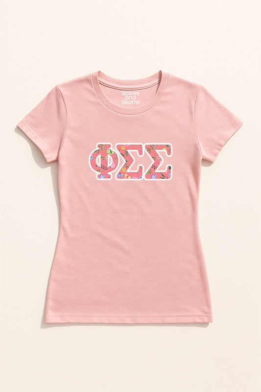 Pink Floral Greek Letter Tee - Phi Sigma Sigma