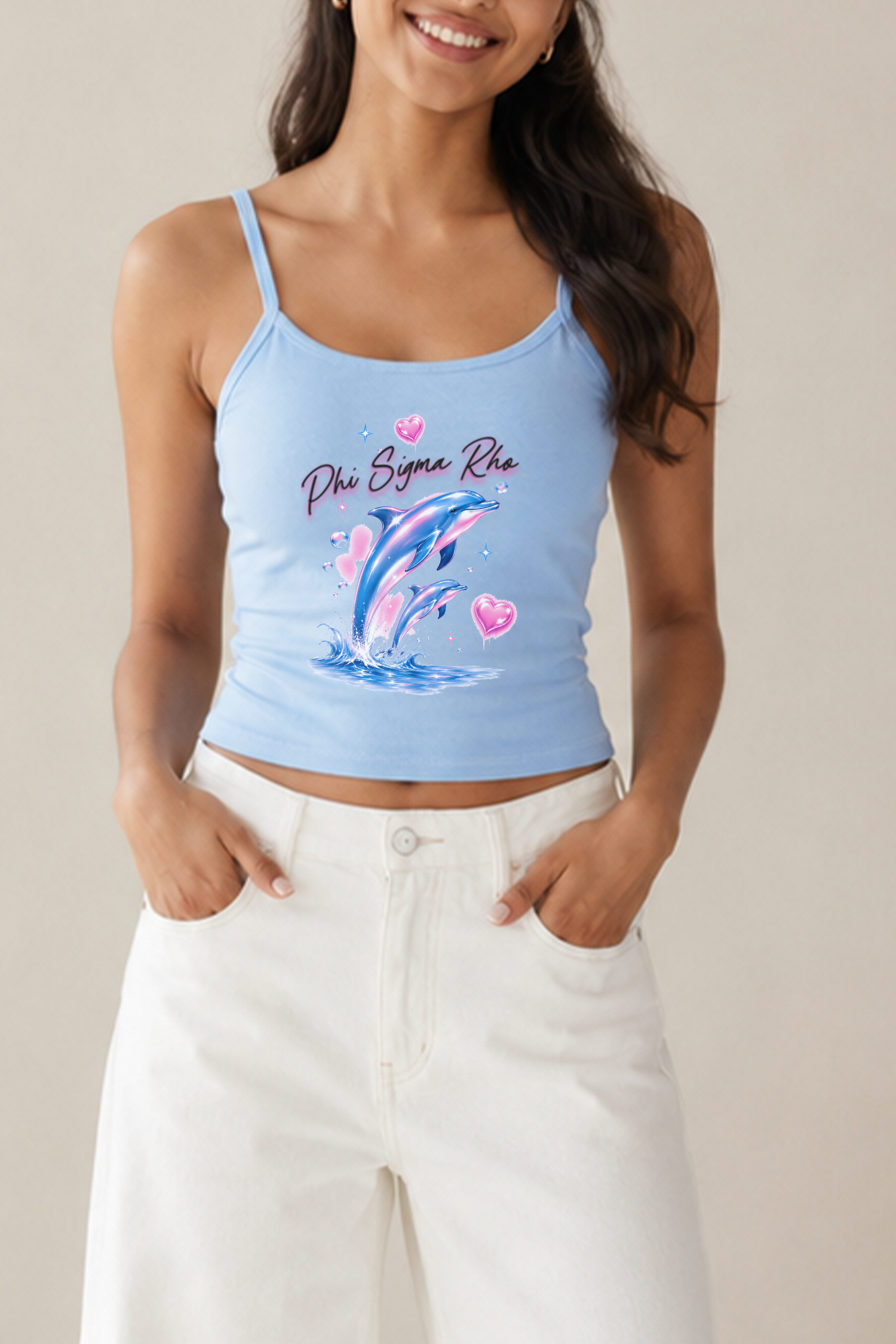 Airbrush Dolphins Sorority Fitted Tank - Phi Sigma Rho