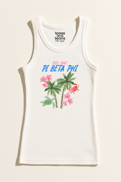 Paradise Palms Ribbed Tank - Pi Beta Phi