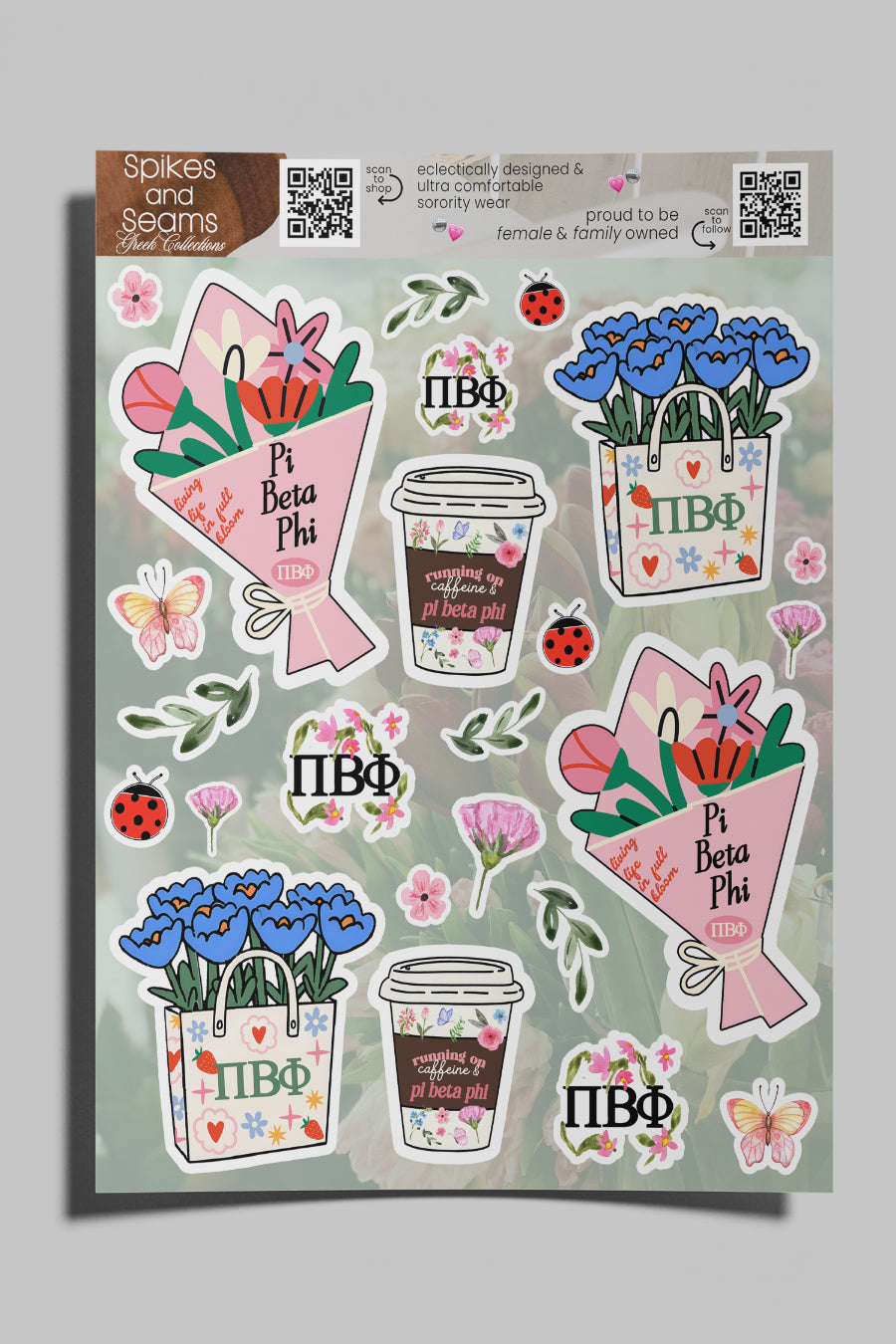 Flower Market Sorority Sticker Sheet #21 - Pi Beta Phi