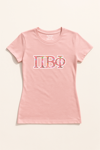 Floral Greek Letter Tee - Pink