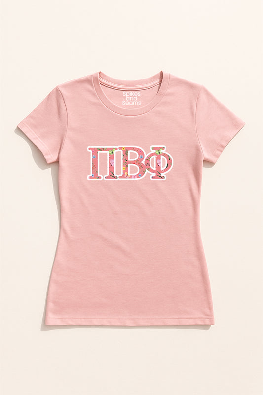 Pink Floral Greek Letter Tee - Pi Beta Phi