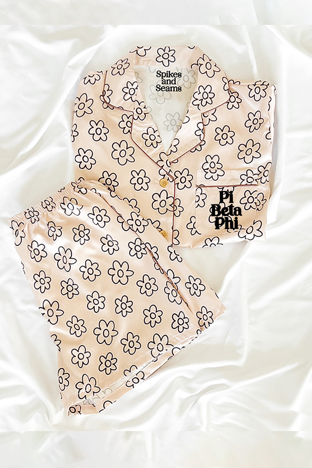 Block Font Beige Daisy Pajamas - Pi Beta Phi