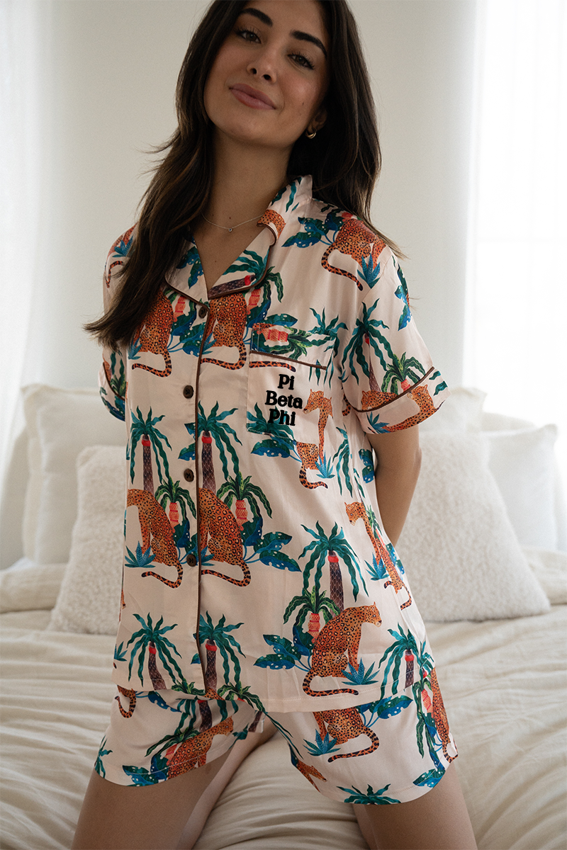 Block Font Palm Cheetah Pajamas - Pi Beta Phi