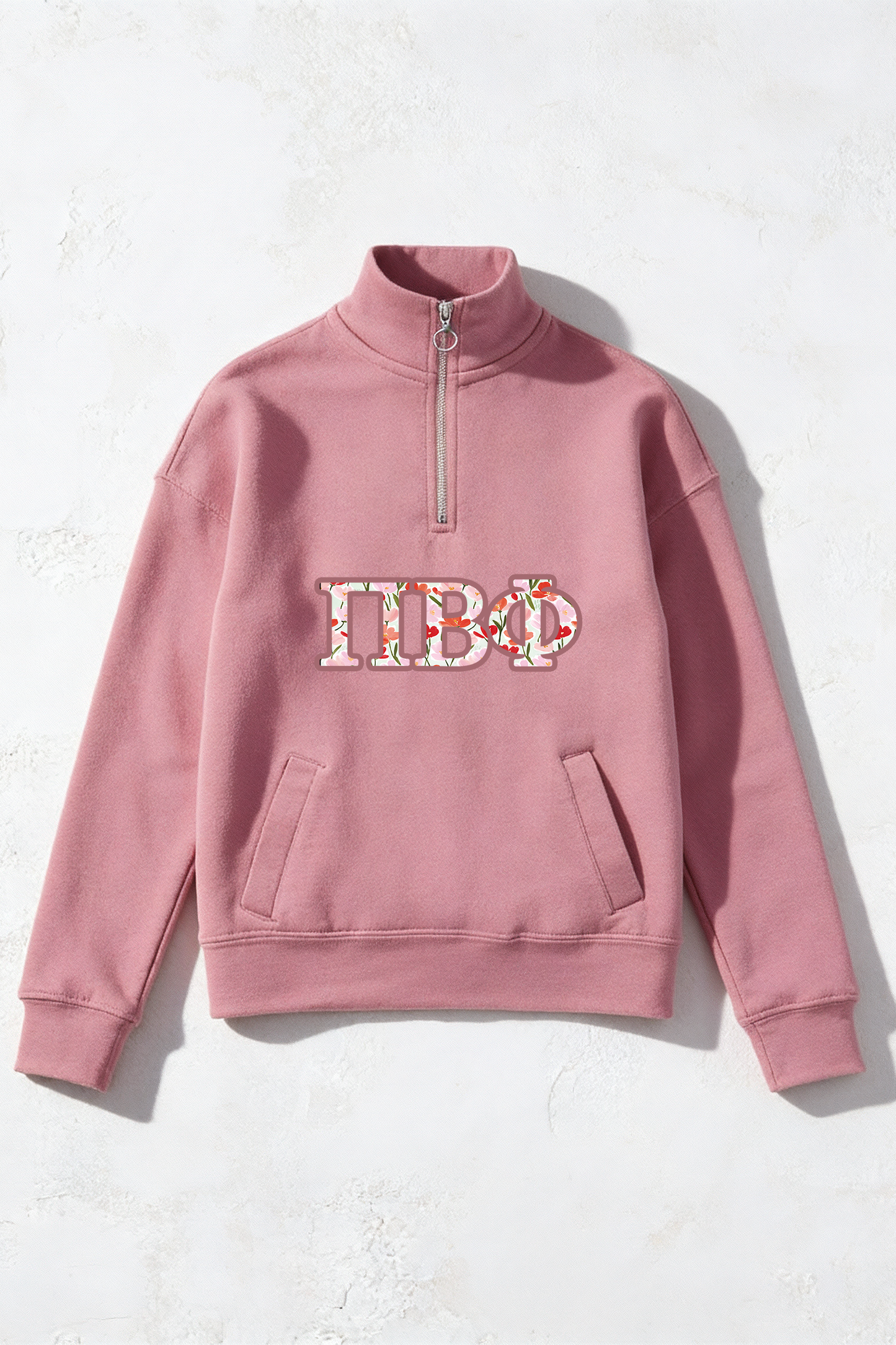 Orchid Floral Greek Letter Quarter Zip