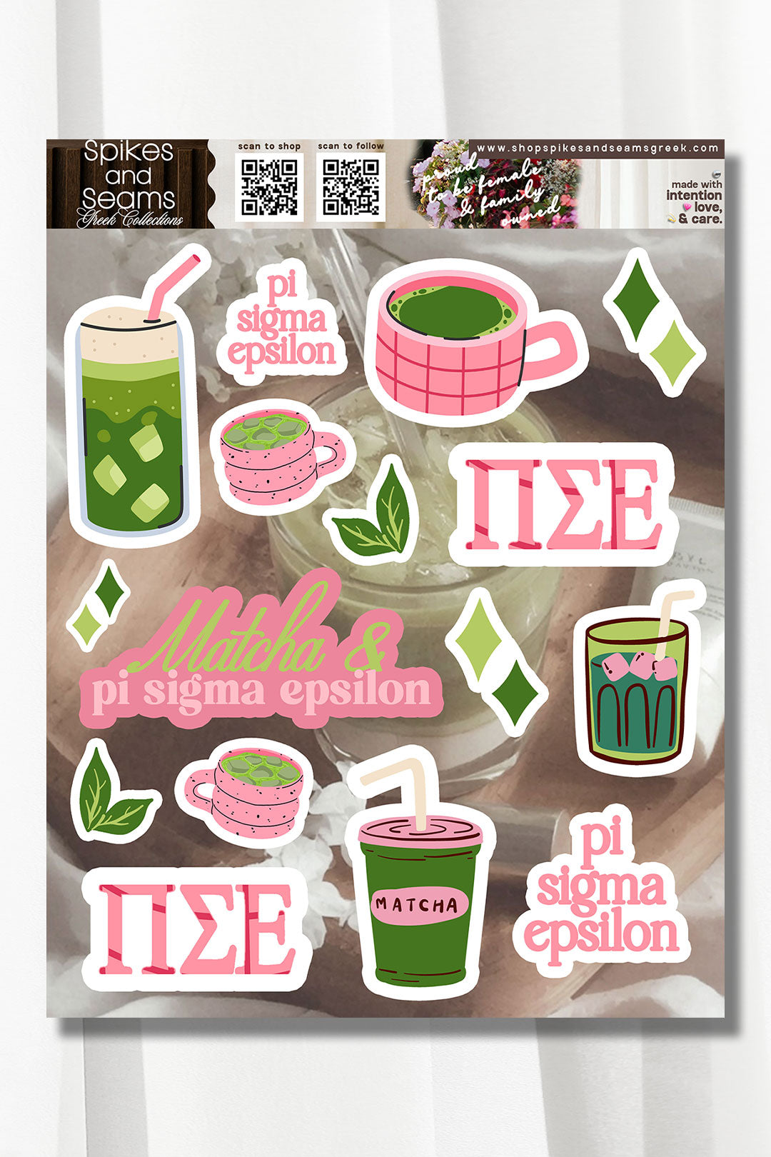 Sorority Matcha Theme Sticker Sheet #25 - Spikes and Seams Greek
